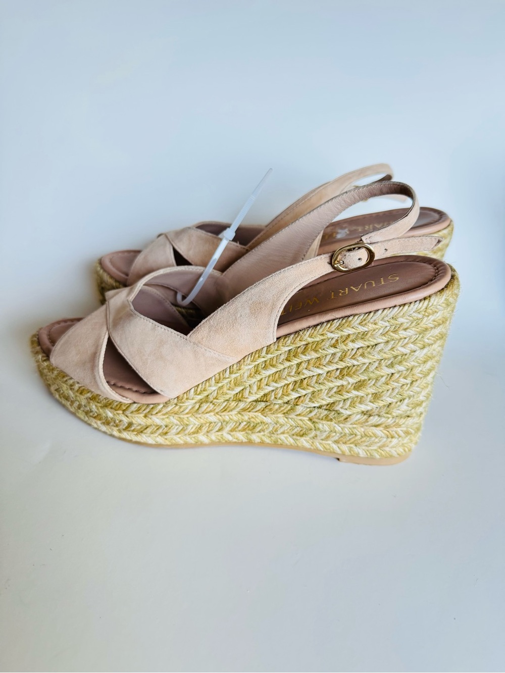 Stuart Weitzman Blush Suede Espadrille Wedge Sandals